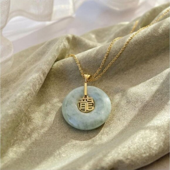 Dynasty ✦ Dragon Circle Jade Pendant ✦ 18k Gold Over 925 Silver 18" Chain NWT - Picture 6 of 15